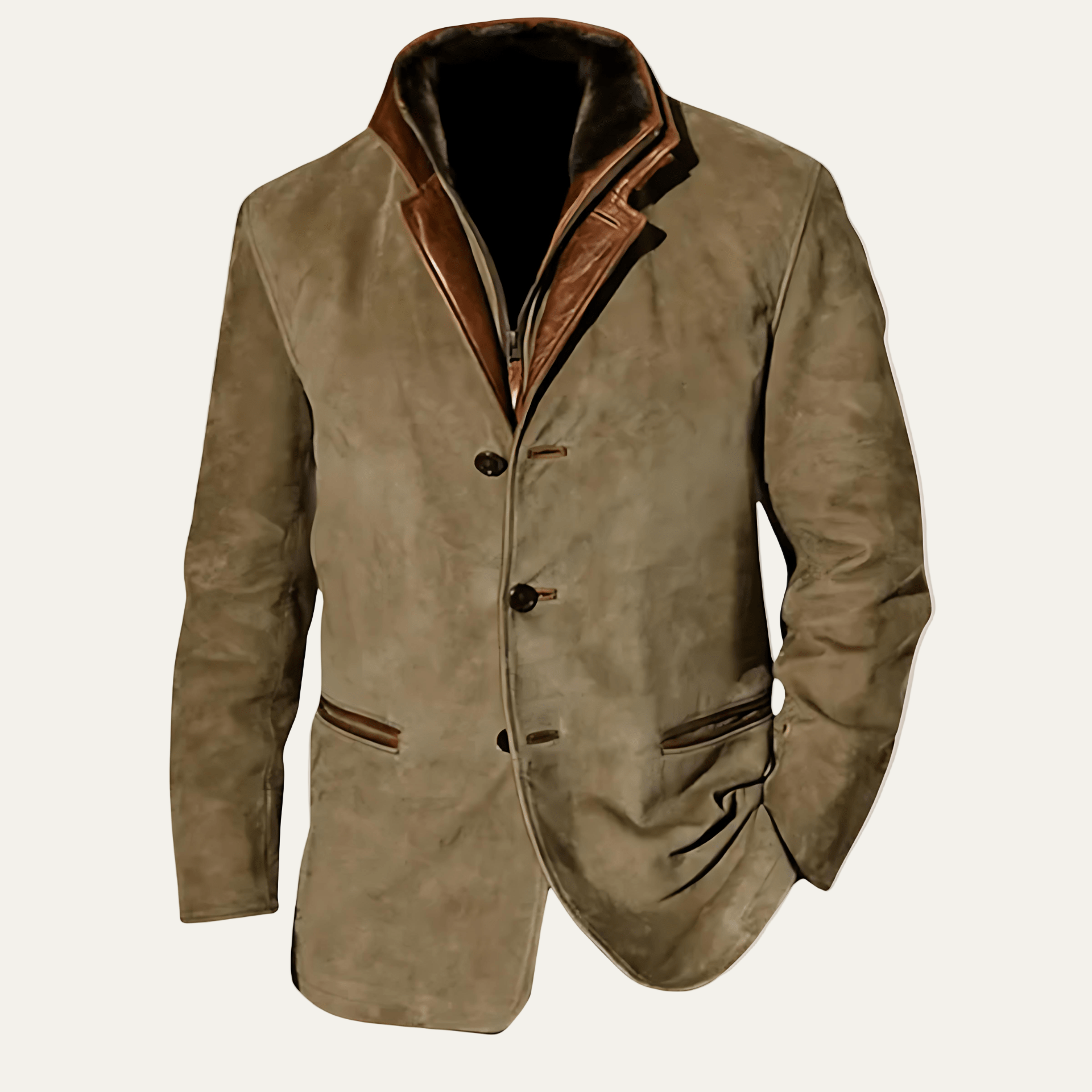 Men's Leather Three Button Coat with Faux Fur Lined Neck - OutfitLondon