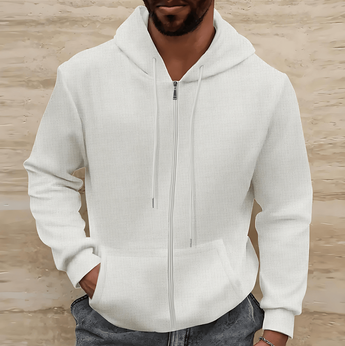 Soft Waffle Pattern Hoodie Jacket - OutfitLondon