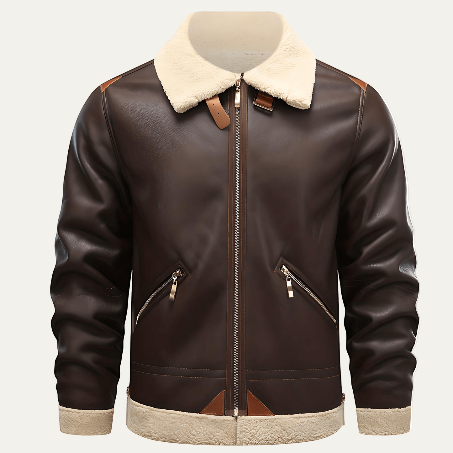 Men's Faux Fur Aviator Leather Jacket - OutfitLondon
