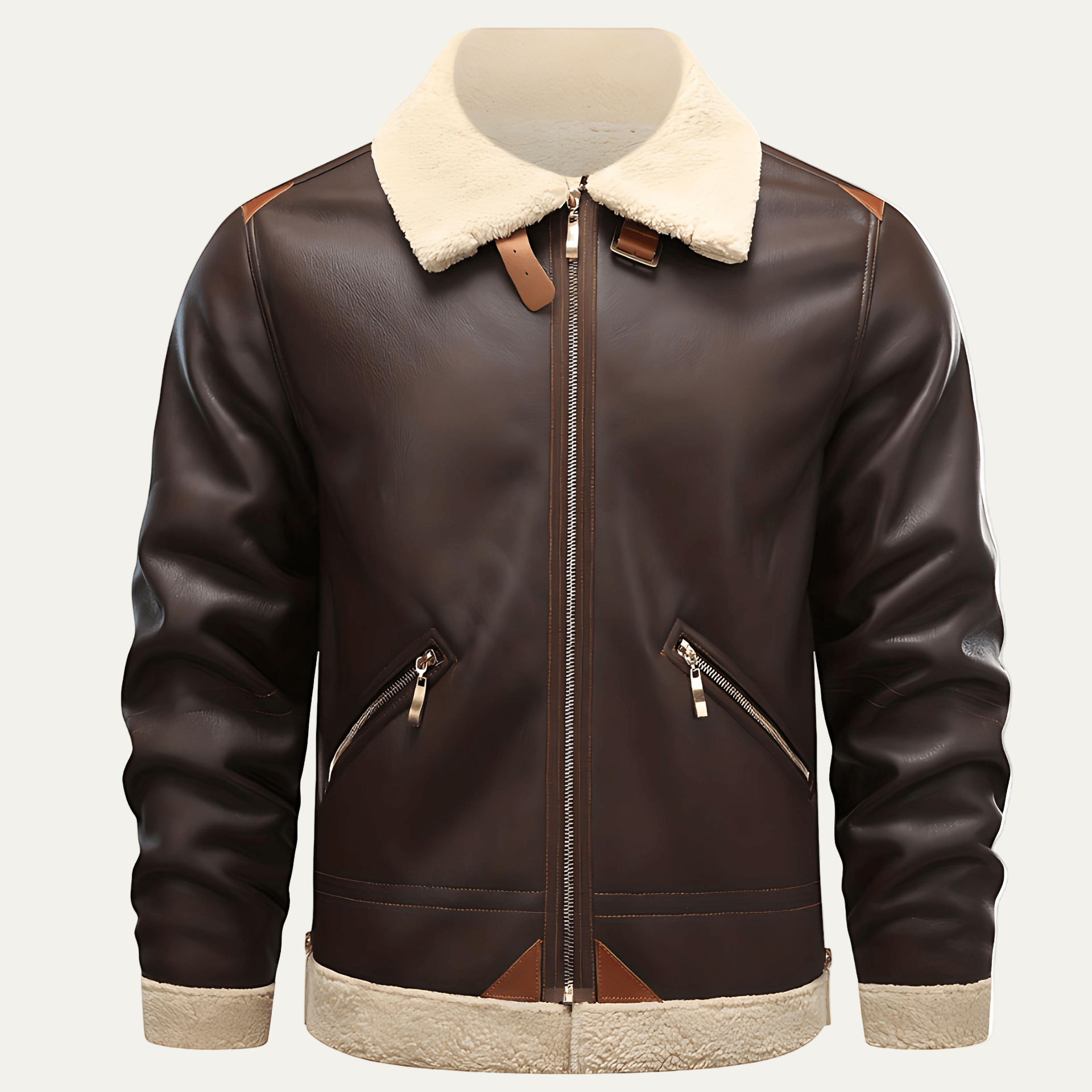 Men's Faux Fur Aviator Leather Jacket - OutfitLondon