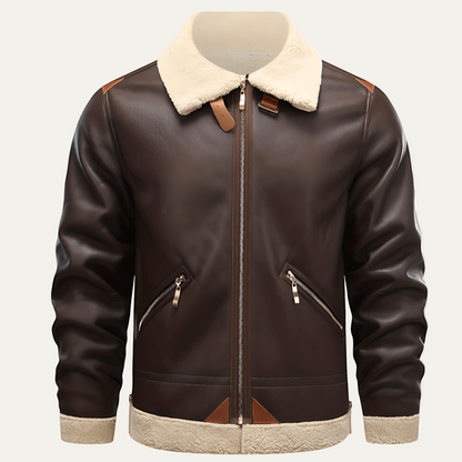 Men's Faux Fur Aviator Leather Jacket - OutfitLondon