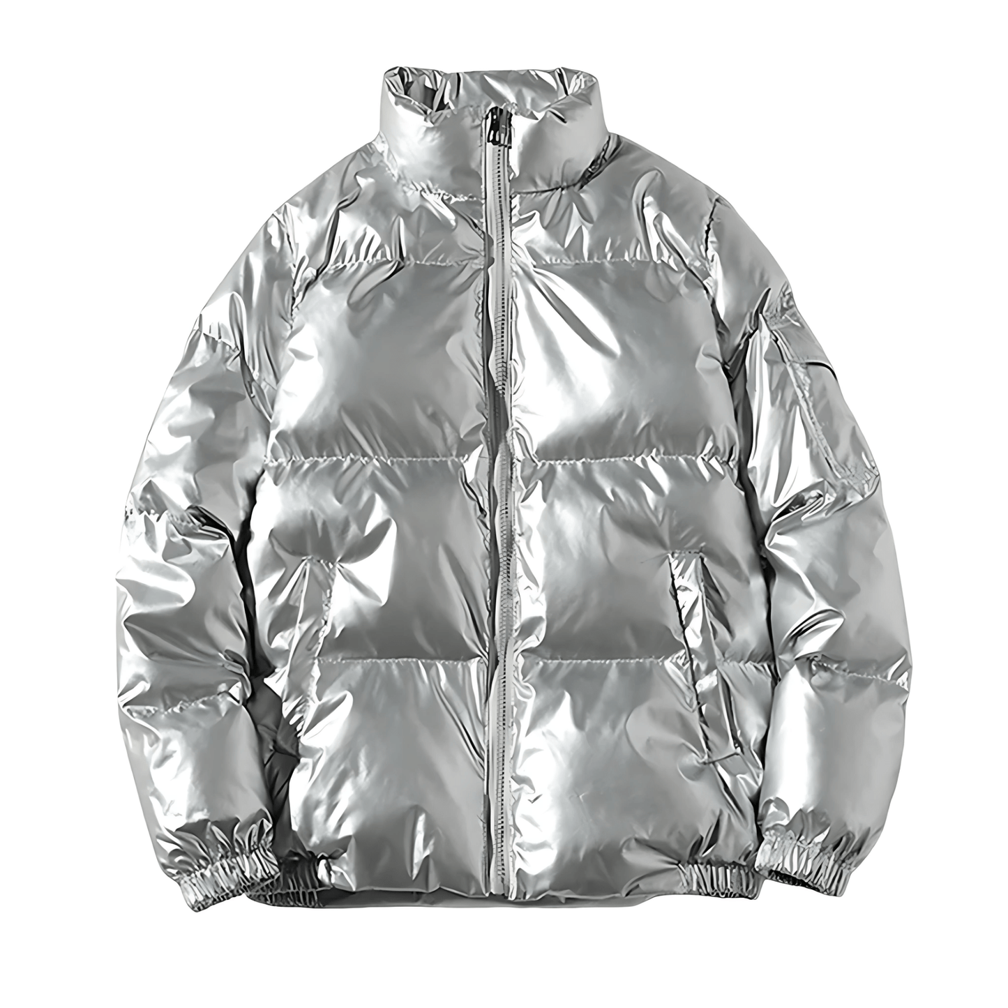 Men's Glossy Quilted Puffer Coat with Stand Up Collar - OutfitLondon