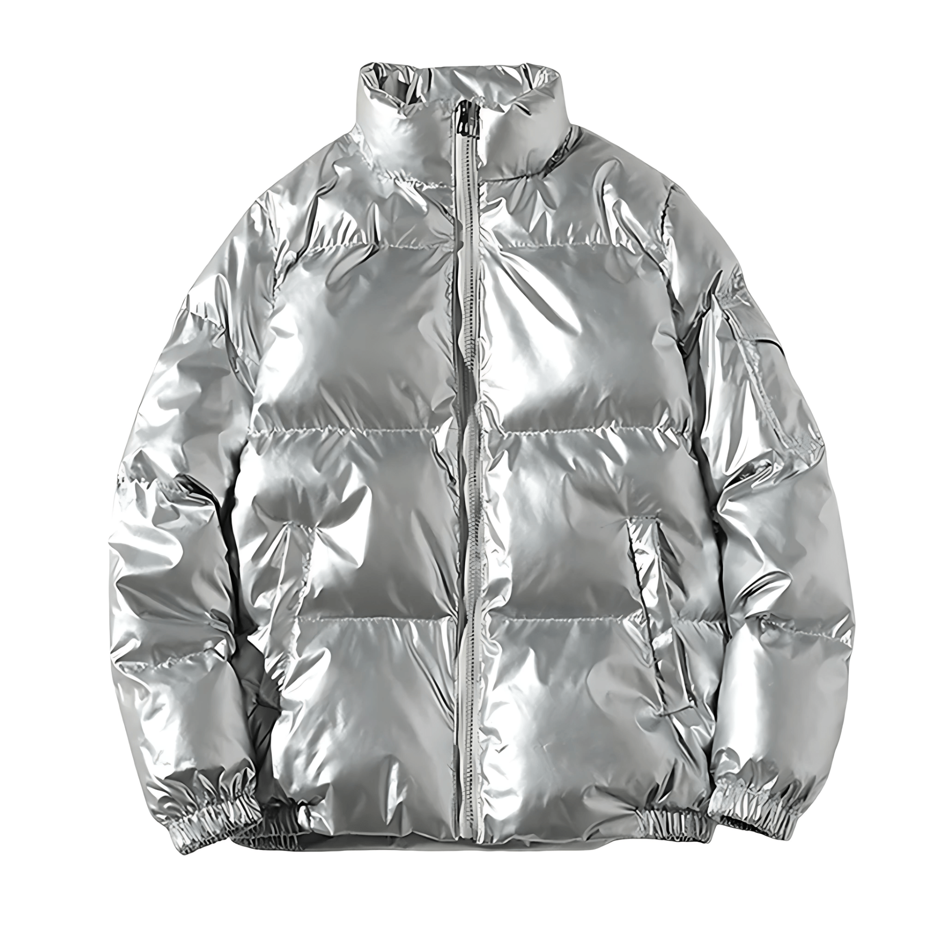 Men's Glossy Quilted Puffer Coat with Stand Up Collar - OutfitLondon