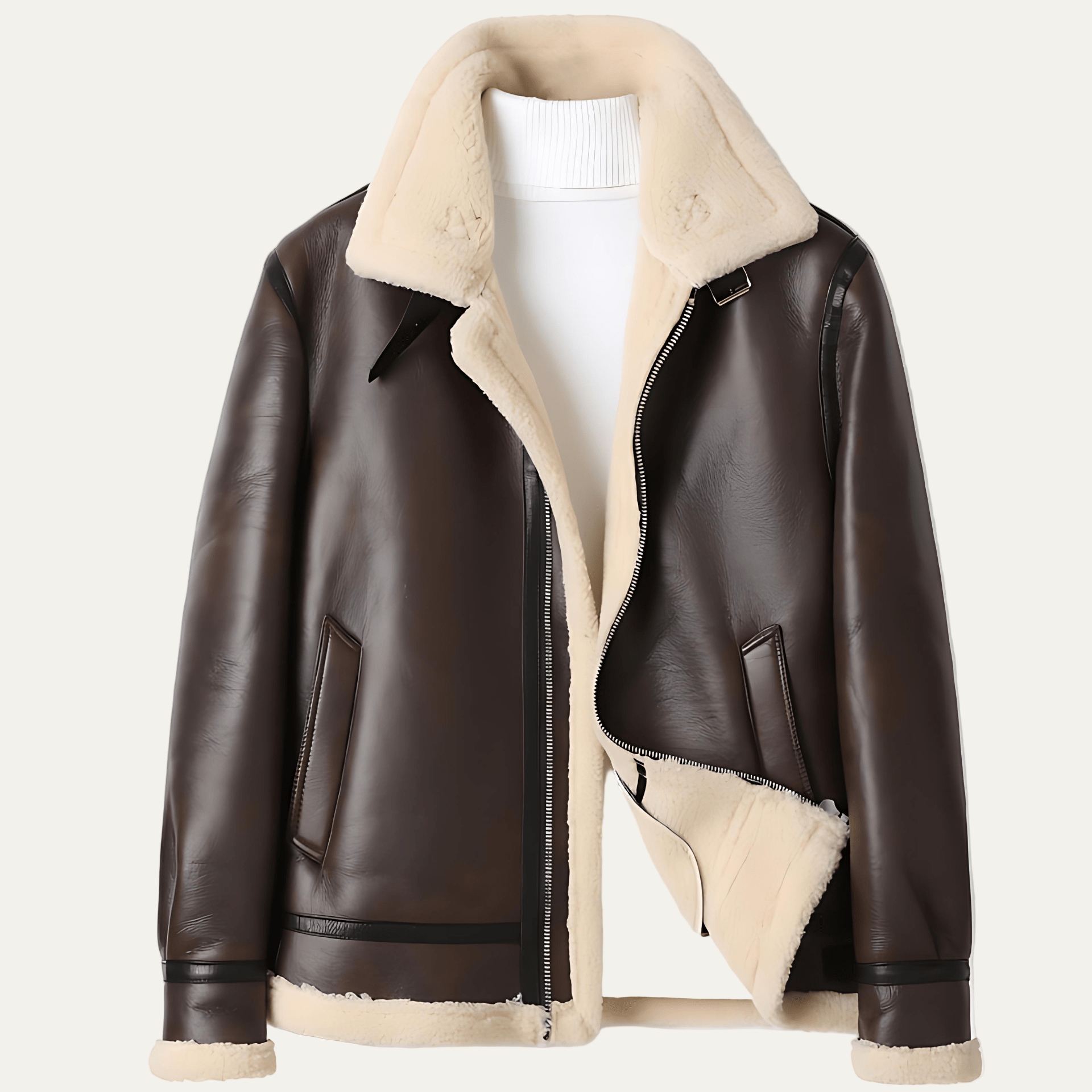 Men's Faux Leather Aviator Jacket with Fleece Lining - OutfitLondon