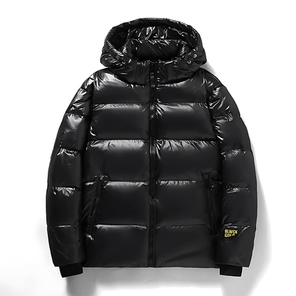Warm Black Down Filled Hoodie Jacket - OutfitLondon