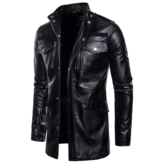Slim Fit Zip Leather Biker Jacket - OutfitLondon