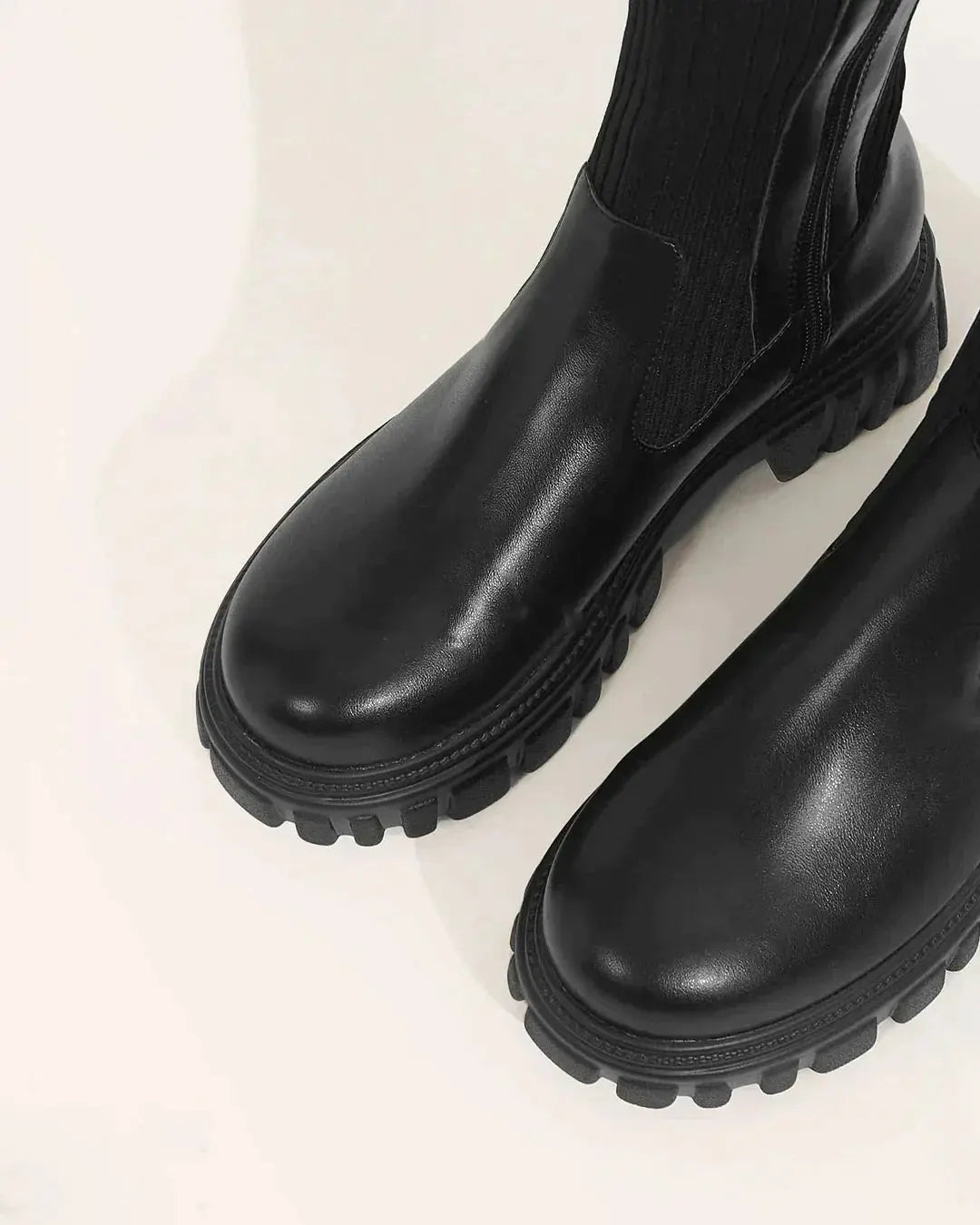Women's Heeled Knit Boots Stretch Fabric