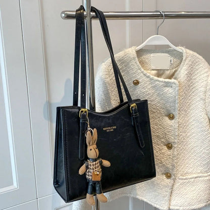 Fun Large Faux Leather Tote Bag with Cute Charm - OutfitLondon