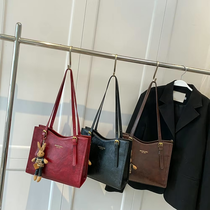 Fun Large Faux Leather Tote Bag with Cute Charm