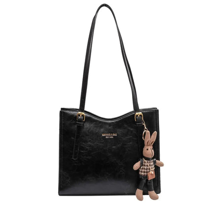 Fun Large Faux Leather Tote Bag with Cute Charm