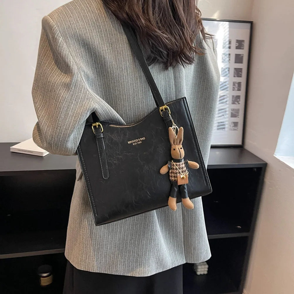 Fun Large Faux Leather Tote Bag with Cute Charm