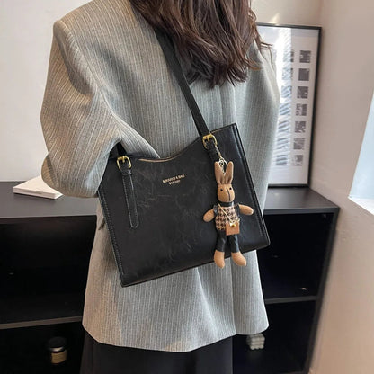 Fun Large Faux Leather Tote Bag with Cute Charm