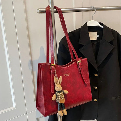 Fun Large Faux Leather Tote Bag with Cute Charm
