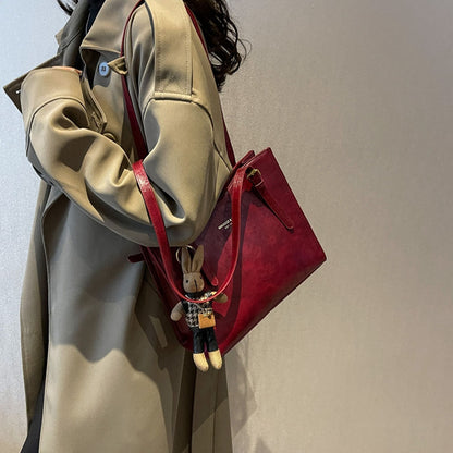 Fun Large Faux Leather Tote Bag with Cute Charm