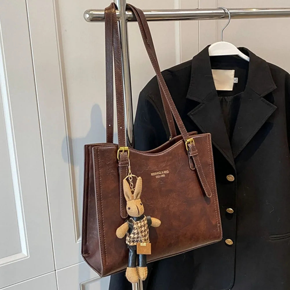 Fun Large Faux Leather Tote Bag with Cute Charm