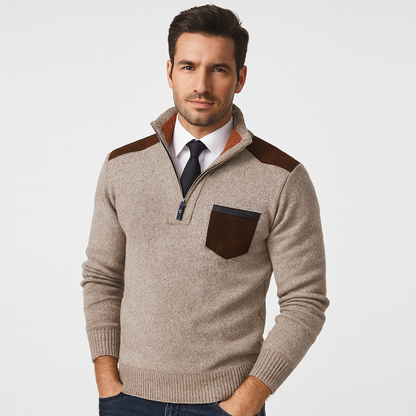 Men's Colorblock Patchwork Quarter Zip Sweater - OutfitLondon