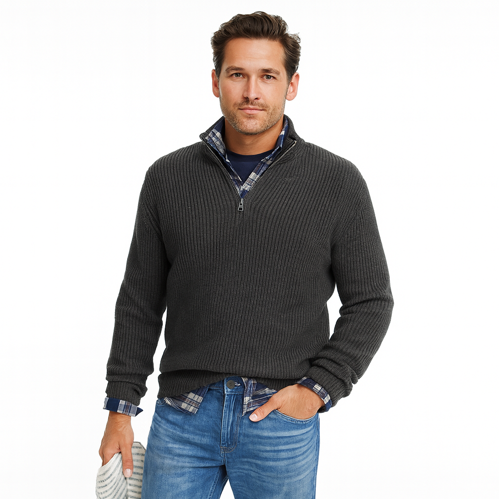 Thick Knit Quarter Zip Men's Sweater - OutfitLondon