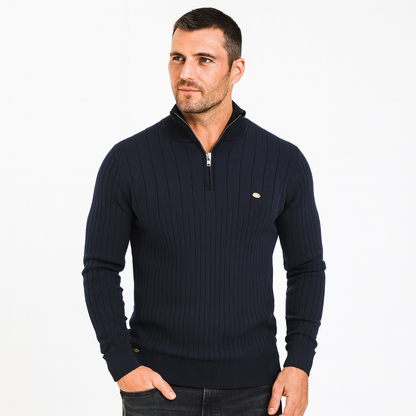 Men's Textured Crew Neck Zip Up Sweater - OutfitLondon