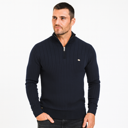 Men's Textured Crew Neck Zip Jumper - OutfitLondon