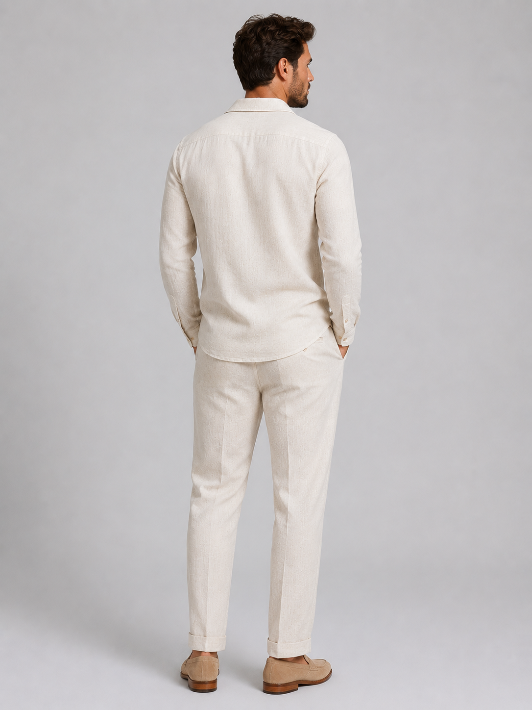 Men's Casual Linen Relaxed Fit Shirt and Trousers Set