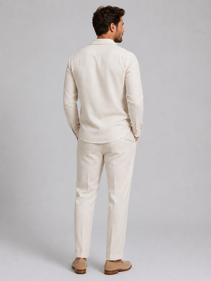 Men's Casual Linen Relaxed Fit Shirt and Trousers Set