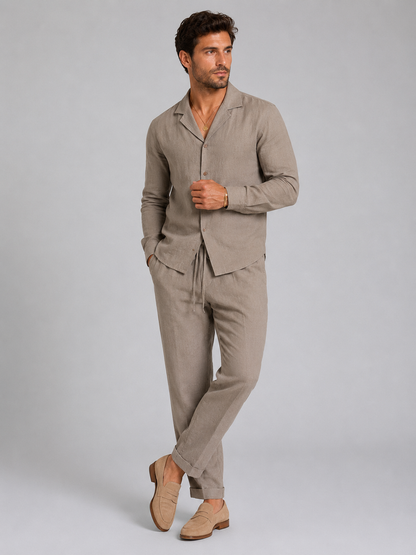 Men's Casual Linen Relaxed Fit Shirt and Trousers Set