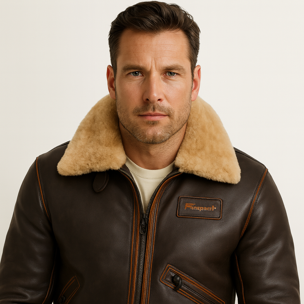 Warm Sheepskin Bomber Leather Jacket - OutfitLondon