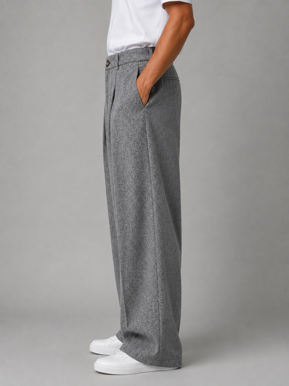 Men's Classic Pleated Wide Leg Trousers in Gray