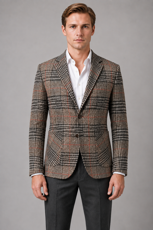 Men's Classic Tweed Tailored Blazer Jacket