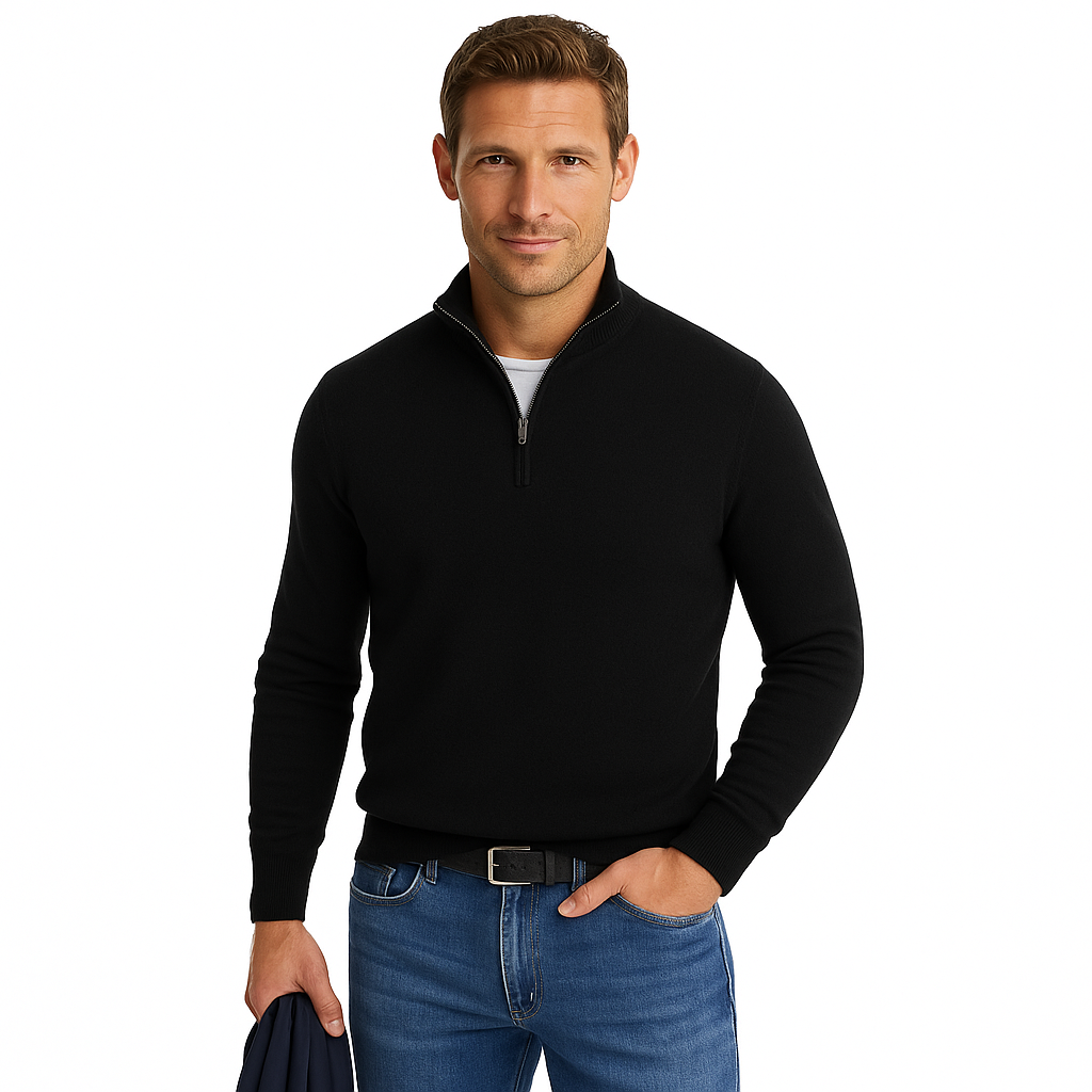 Casual Men's Zip Front V-Neck Sweater - OutfitLondon