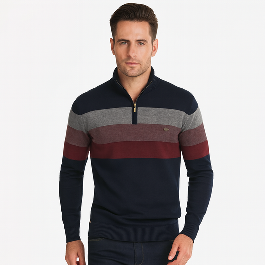 Men's Stripe Crew Neck Pullover Sweater - OutfitLondon
