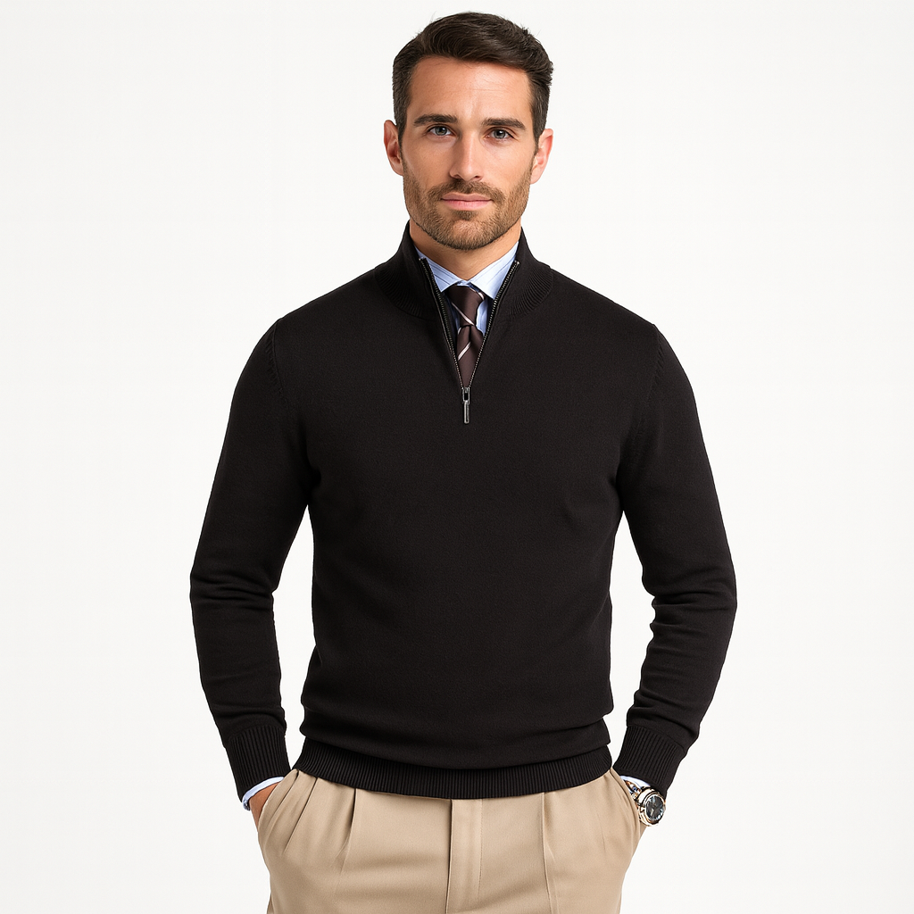 Pullover Mid-Zip Knit Sweater - OutfitLondon