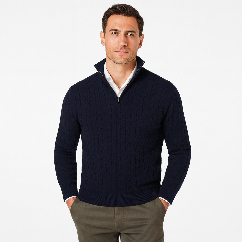 Classic Zip Up Crew Neck Sweater - OutfitLondon