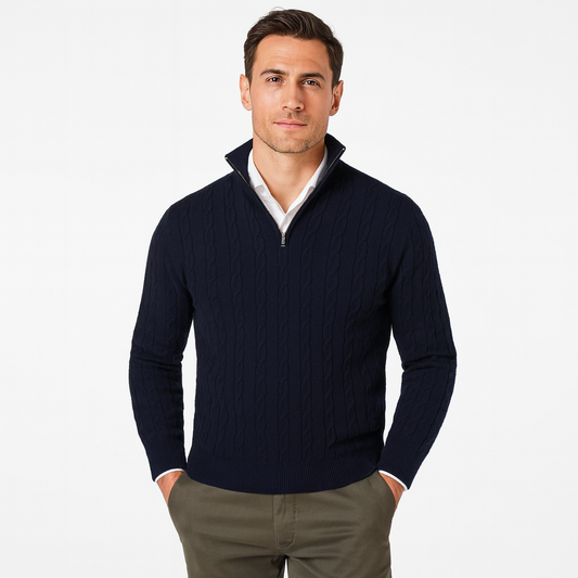 Classic Zip Up Crew Neck Sweater - OutfitLondon