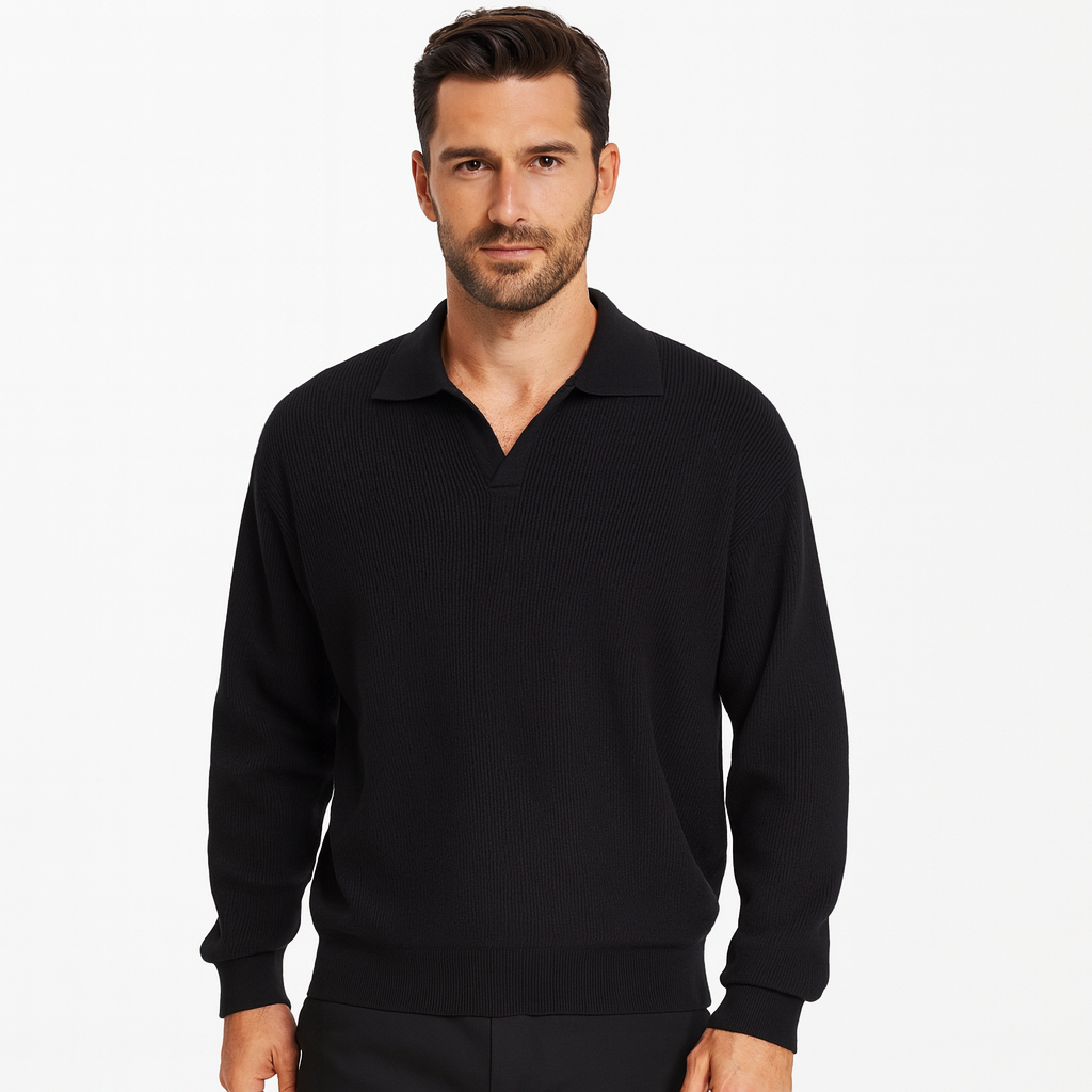 Sleek Polo Shirt with No Buttons - OutfitLondon
