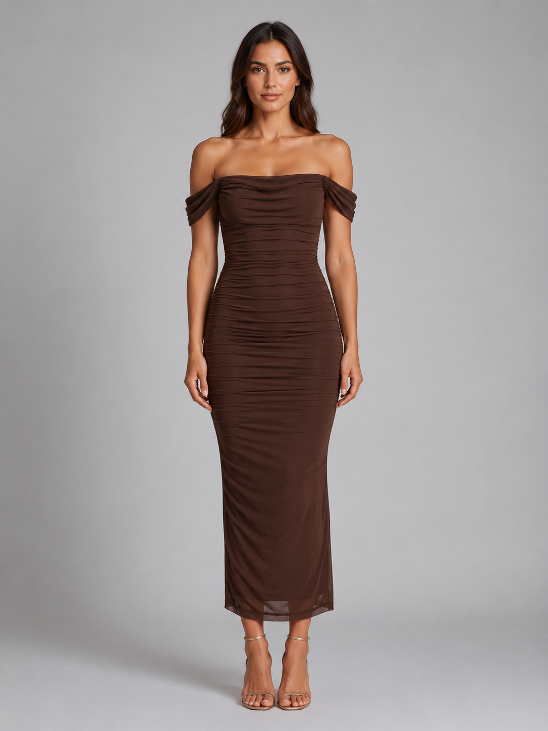 Women's Elegant Ruched Off-Shoulder Maxi Dress