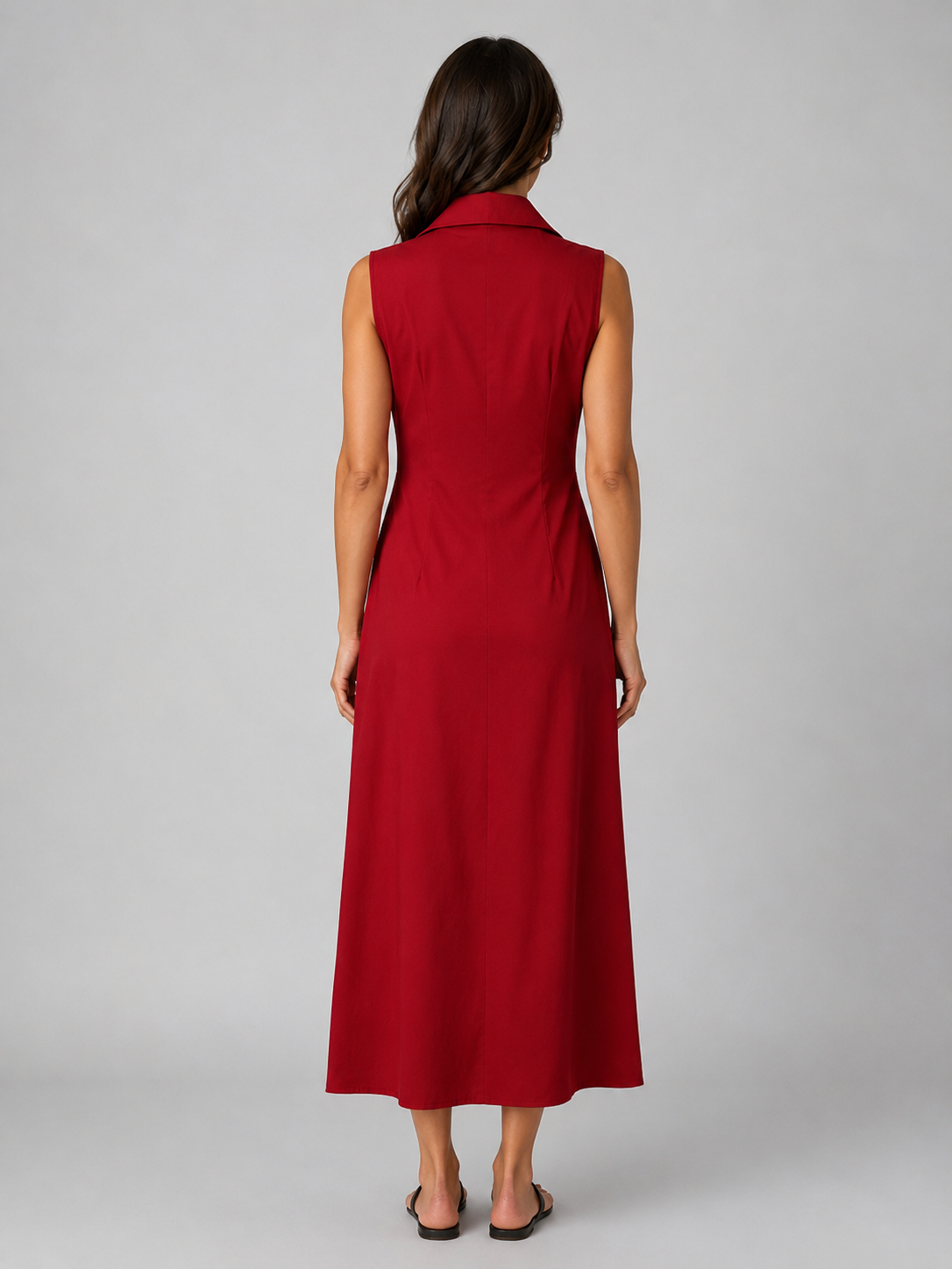 Women's Sleeveless Button-Front Cotton Maxi Shirt Dress with Pockets