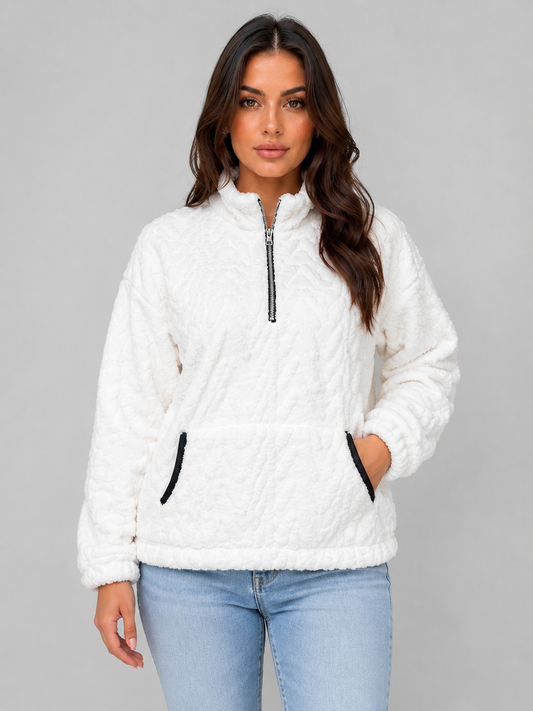 Women's Casual Plush Fleece Half Zip Pullover Jacket
