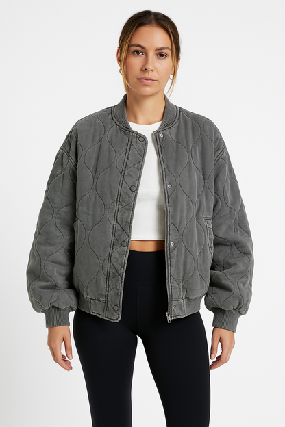 Ladies Padded Oversized Bomber Coat - OutfitLondon