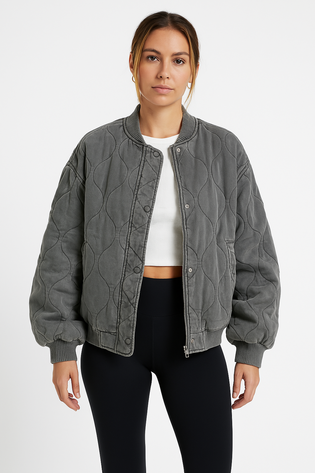 Ladies Padded Zipper Bomber Coat - OutfitLondon