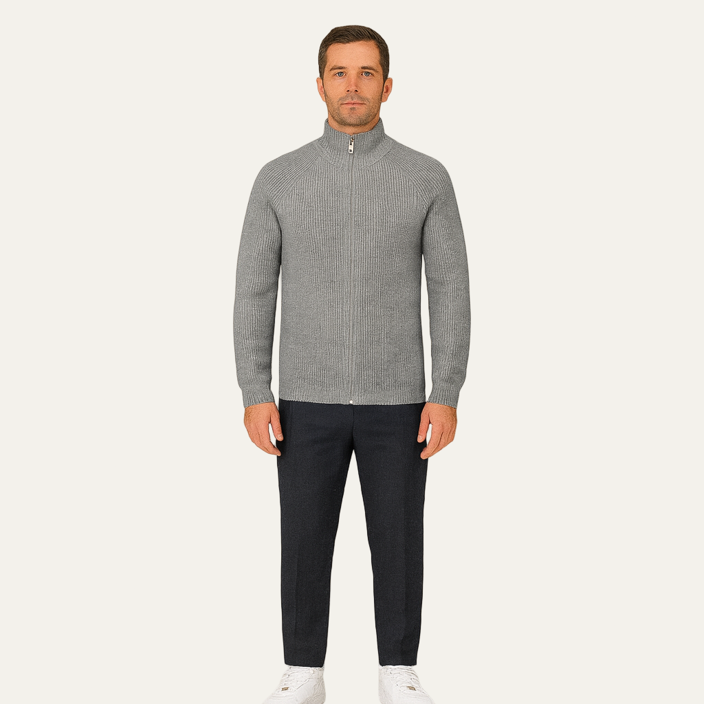 Men's Thick Zipper Crew Neck Knitted Sweater