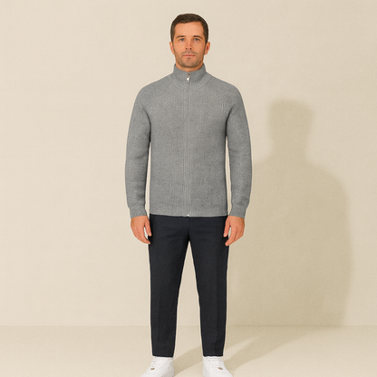 Warm Mens Merino Wool Zip Up Cardigan Sweater
