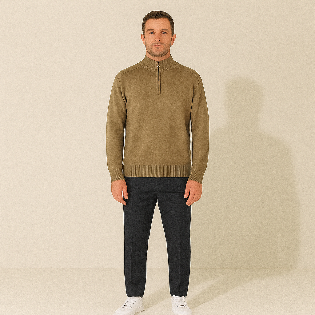 Warm Men's Merino Wool Quarter Zip Sweater