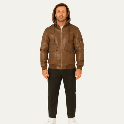 Men's Synthetic Leather Zip Up Jacket