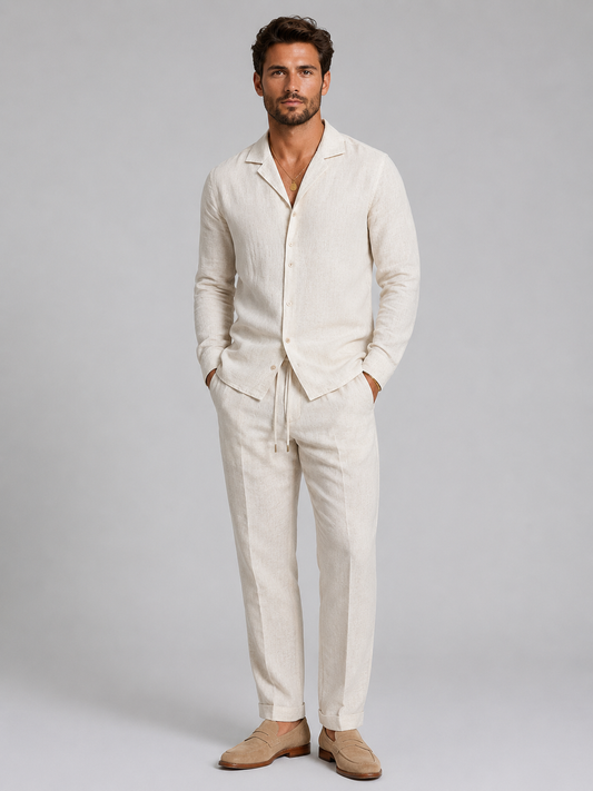 Men's Casual Linen Relaxed Fit Shirt and Trousers Set