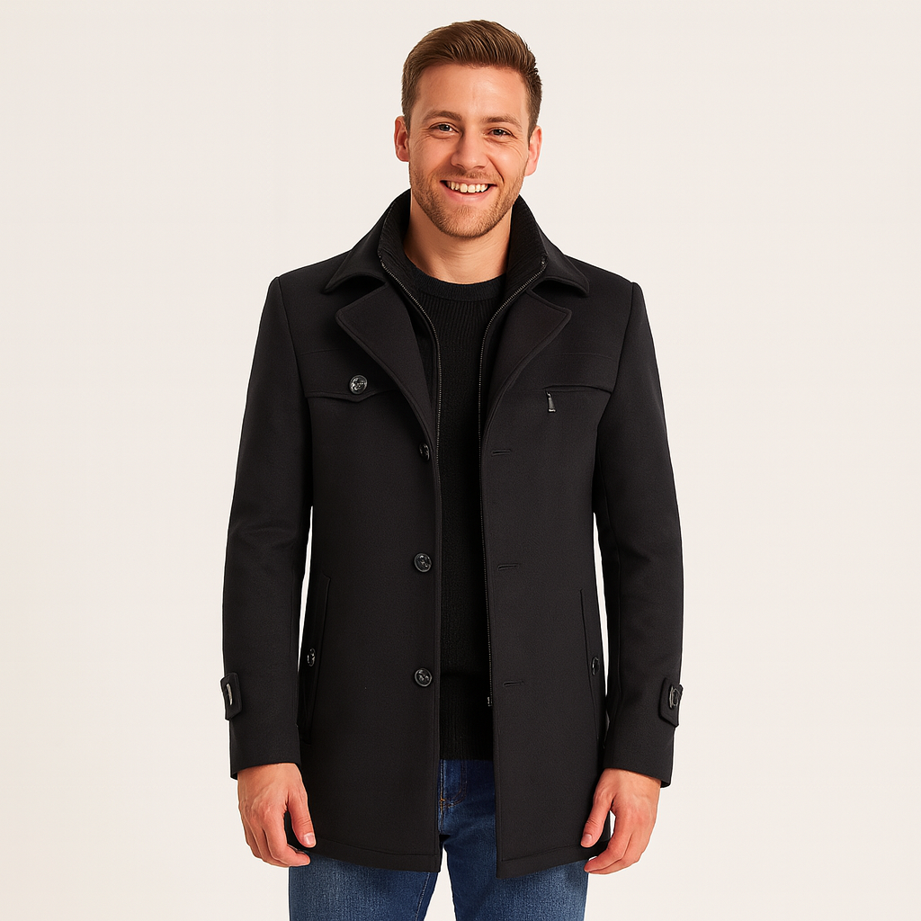 Warm Navy Classic Winter Coat - OutfitLondon