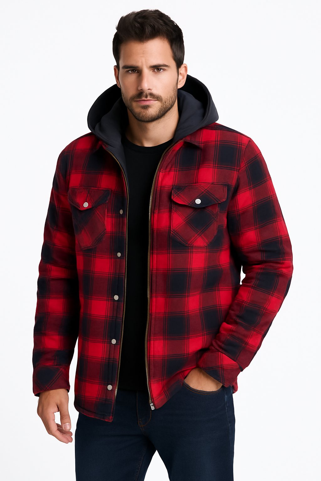 Rugged Plaid Hooded Flannel Jacket - OutfitLondon