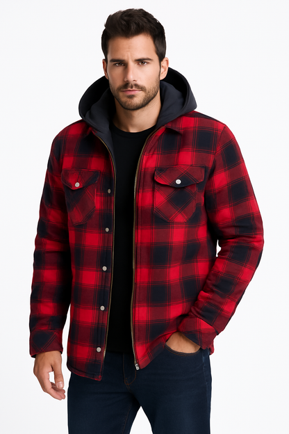 Rugged Plaid Hooded Flannel Jacket - OutfitLondon