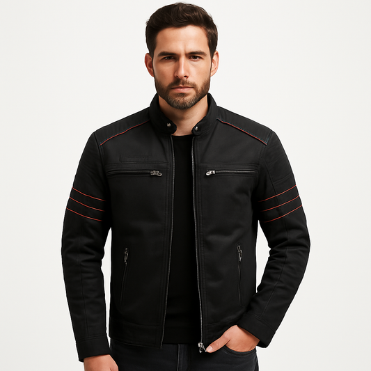 Leather Motorcycle Jacket Casual Fit - OutfitLondon
