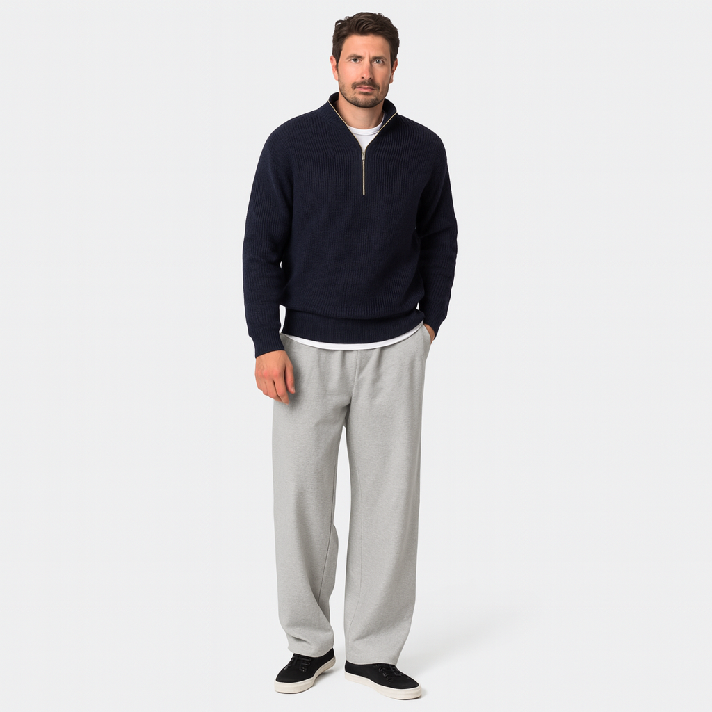 Classic Fit Zip Up Knit Sweater - OutfitLondon